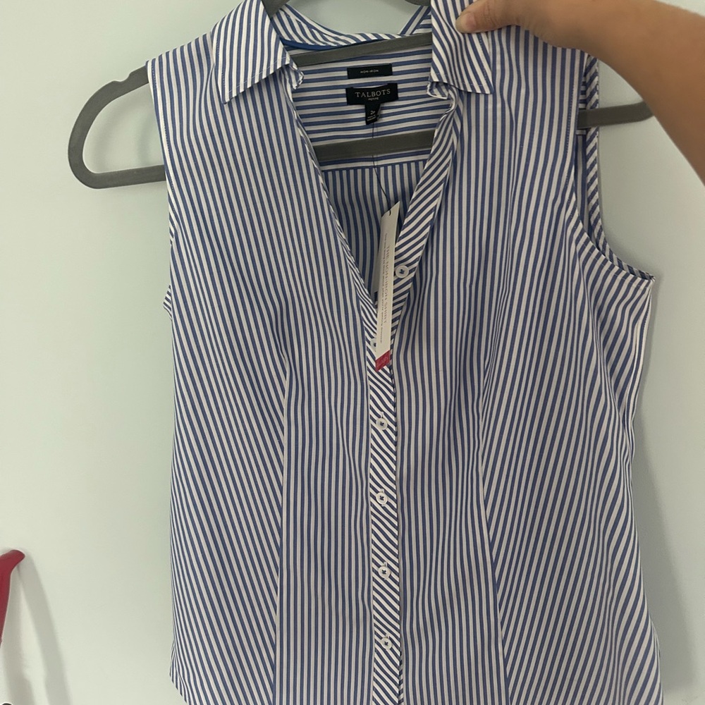Talbots Navy and White Striped Button Down Shirt